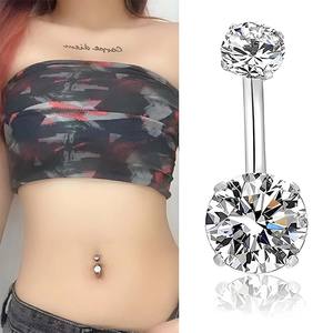 Grosir G23 perhiasan tindik tubuh Titanium barbel melengkung berkepala ganda zirkon cincin kancing perut pusar TI kuku - Product Image 3