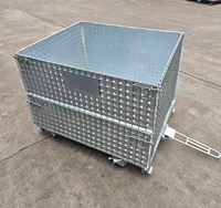 Conteneur en treillis métallique industriel durable et empilable, avec revêtement en tôle d'acier, poignée de remorquage, roues, capacité de 500 kg, texte imprimé personnalisé