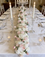 Chemin de table pour mariage, fleurs artificielles en soie, roses artificielles, décoration de mariage, fleurs artificielles roses et oranges