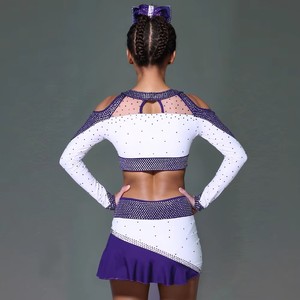 Uniforme de pom-pom girl sur mesure OEM All-Star pour compétition - Prix d'usine - Ensemble luxueux de haut court à manches longues et jupe en cristal pour filles - Product Image 2