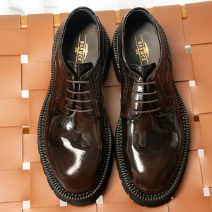 Chaussures habillées en cuir verni pour hommes, style Oxford, bout rond, à lacets, semelle extérieure en caoutchouc, amorties, toutes saisons, pour le travail, livraison directe - Product Image 3