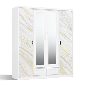 Armario de Acero Impreso con Espejo, 4 Puertas Corredizas y Cajones Inferiores - Product Image 2