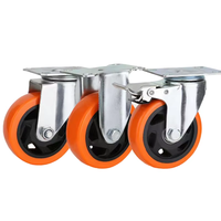 Roulettes pivotantes industrielles en polyuréthane massif de taille moyenne, 3/4/5 pouces, roue à fleur orange, base mobile avec frein, vente en gros usine