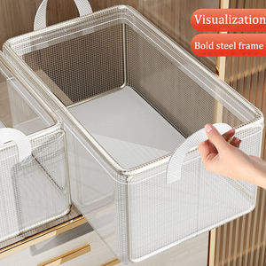 Caja de almacenamiento de tela de malla de PVC transparente plegable, armario, ropa, pantalones, contenedores organizadores con marco de acero - Product Image 2