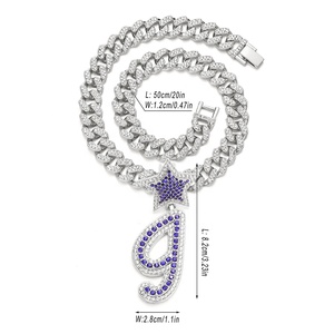 Hot bán <span class=keywords><strong>A</strong></span>-Z ban đầu thư Mặt dây chuyền chữ thảo kịch bản Vòng cổ tim móc Bảng chữ cái tên Mặt dây chuyền trang sức phụ nữ hải quân màu xanh đồ trang sức - Product Image 6