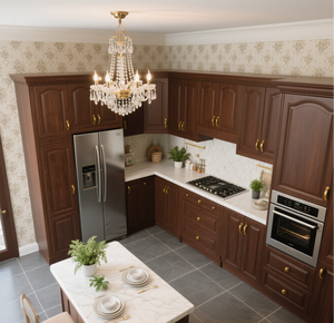 Solid Wood Kitchen Cabinet Rich Brown Gold Accents Custom-Built Classic American Style Modern Features Including Faucet Hinge - Product Image 2