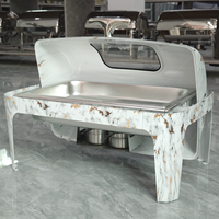 Chauffe-Plat Électrique de Luxe en Acier Inoxydable 9L à Motif Marbre Doré, Réchaud Hydraulique Professionnel pour Buffet