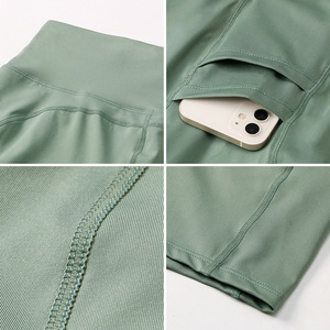 High Waist Four <b>Pockets</b> Yoga Short Tummy Control Workout Running Stretch Yoga <b>Leggings</b> - Product Image 4