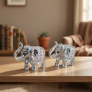 Elegante Figura de Elefante Metálica 3D Tradicional Vastu, Tronco Ascendente, Bañada en Oro de 24k, Hecha a Mano, Acabado Antiguo Moderno, Energía Positiva - Product Image 3