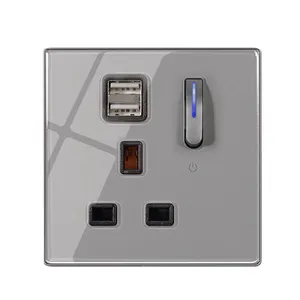 K12 Deluxe grey glass UK standard switch 13 A socket USB wall outlet wall switch panel