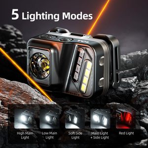 वार्सन स्08 हेडलैंप आउटडोर मजबूत लाइट हेडलैंप लंबे जीवन TYPE-C मछली पकड़ने प्रेरण हेडलैंप - Product Image 3