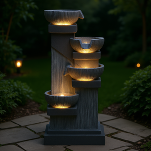 Fontaine d'extérieur en résine à 4 niveaux avec lumières LED, 33,5 pouces, pour patio et jardin - Product Image 2