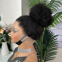 Peluca Afro de Encaje 360 de Lujo a Precio de Fábrica, Cabello Humano Virgen Brasileño con Ondas Naturales, Pre-Desplumada, Sin Pegamento, Frontal