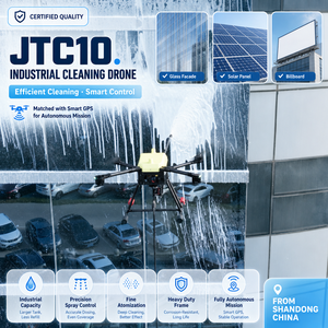 โดรนทำความสะอาดอุตสาหกรรม JTC10 เครื่องฉีดน้ำแรงดันสูง โครงสร้างแข็งแรง ระบบ GPS อัจฉริยะ สำหรับทำความสะอาดกระจกหน้าอาคารและแผงโซลาร์เซลล์ - Product Image 1