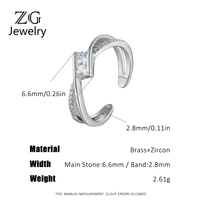 Bague torsadée double ouverte ZG tendance, géométrique carrée, pavée de zircone cubique, en laiton, réglable, bijoux de mode