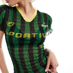 Women's <b>Y2K</b> Retro Graphics Print Soccer Jersey for 24/25 Seasons Cropped T-Shirts Ruched Shirred Design American Sport Football - Product Image 1