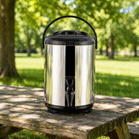 Distributeur de boissons portable en acier inoxydable avec poignée incurvée et double miroir, design classique, pour thé au lait, bubble tea et autres boissons, Guangdong