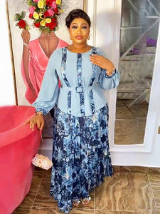 Tenues africaines Dashiki Ankara pour femmes grandes tailles, <span class=keywords><strong>motif</strong></span> uni, brodées, ensemble 2 pièces, haut et jupe plissée pour les fêtes de mariage, ODM - Product Image 4