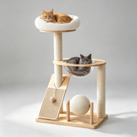 Arbre à chat ScratchDome 96 cm en bois de caoutchouc avec nacelle transparente en acrylique, deux poteaux à gratter en sisal, plateau incliné, rotatif