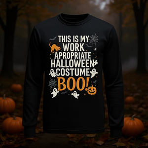 Camiseta de manga larga con diseño de Boo, ideal para disfraz de Halloween, con la frase "This Is My Work Appropriate Halloween Costume" - Product Image 3