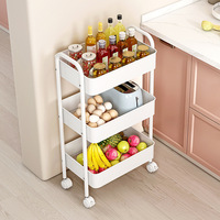 Vente directe usine - Chariot roulant multifonctionnel mince en métal à 4 roues et 3 niveaux pour cuisine, salon, bureau, transport alimentaire