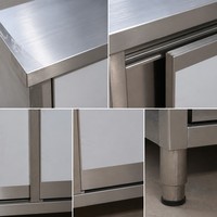 Table de travail industrielle en acier inoxydable avec armoire à porte coulissante, autonettoyante, résistante à la corrosion, capacité de charge de 300 kg/m²