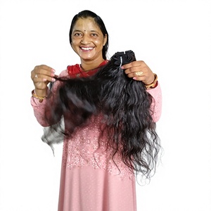 <b>Cheap</b> Indian Virgin Remy Raw Human Hair Woman Machine Double Weft Natural Double Wavy Bundles 100g Best Quality All Colors - Product Image 1