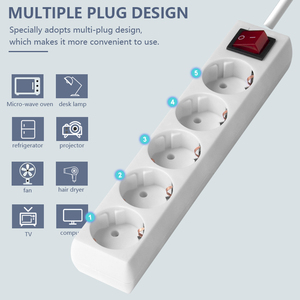 European Standard <strong>Extension</strong> <strong>Cord</strong> <strong>Socket</strong> Wholesale 5 Gang <strong>Multi</strong> Plugs and <strong>Socket</strong> Switch Power Strip - Product Image 5