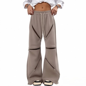 New Fall Joggers Custom Logo Daily Casual Sweatpants 100% French Terry Cotton Elastic Waist Cargo Multi-Zipper Street Joggers - Product Image 1