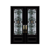 Grille Moderne Design Porte d'Entrée en Fer avec Entrée en Verre Extérieur Français pour l'Entrée des Maisons Hôtels Villas en Plein Air-Direct Usine