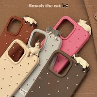 Simple à pois mignon 3D chat coque de téléphone coque de téléphone en Silicone pour IPhone 11 12 13Pro Max 14 15 16Plus couverture cellulaire