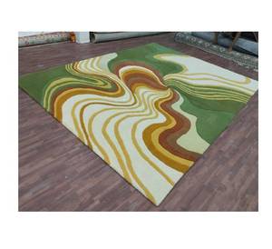 พรมลายคลื่นนามธรรมสมัยใหม่ สีเขียว เหลือง ขาว น้ำตาล พรมทำมือสำหรับห้องนั่งเล่น ห้องนอน ตกแต่งบ้าน - Product Image 1