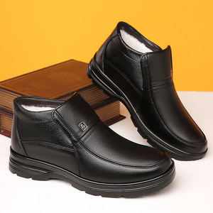 Botas de Invierno para Hombre de Cuero Genuino, con Punta Redonda, Forro de Felpa, Suela de Goma Antideslizante, Cálidas para la Nieve - Product Image 1