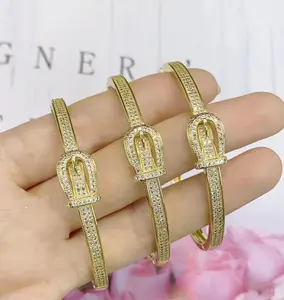 Popular Jewelry Cubic Zircon Open Nail Bracelet Gold Plated Open Crystal Nail Bangle For Girls