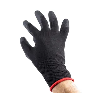 Durable Breathable 13G Black Nylon PU Finish Coated Construction Work Safety PU Gloves For General Purpose Work