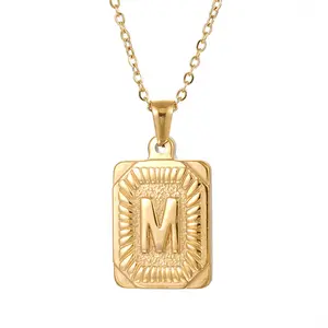 Custom Rectangle Pendant Inital Chain Name Man 18k Gold Stainless Steel With A Initial Letter Necklace