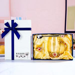 エナメルカラーウォーターカップクリスタルガラスフラワーティーカップパーマプルーフギフトカップエナメルガラスマグハンドル & スプーンカラーギフトセット付き - Product Image 6