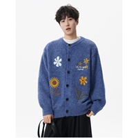 Frühlings- und Herbst-Strickjacke für Herren mit Blumenstickerei, Atmungsaktiv, Modisch, Vielseitig Kombinierbar, Einreihig