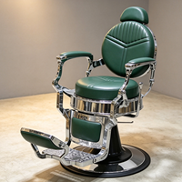 Fauteuil de barbier de luxe rétro vert avec coutures, inclinable hydrauliquement et pivotant, pour salon de coiffure