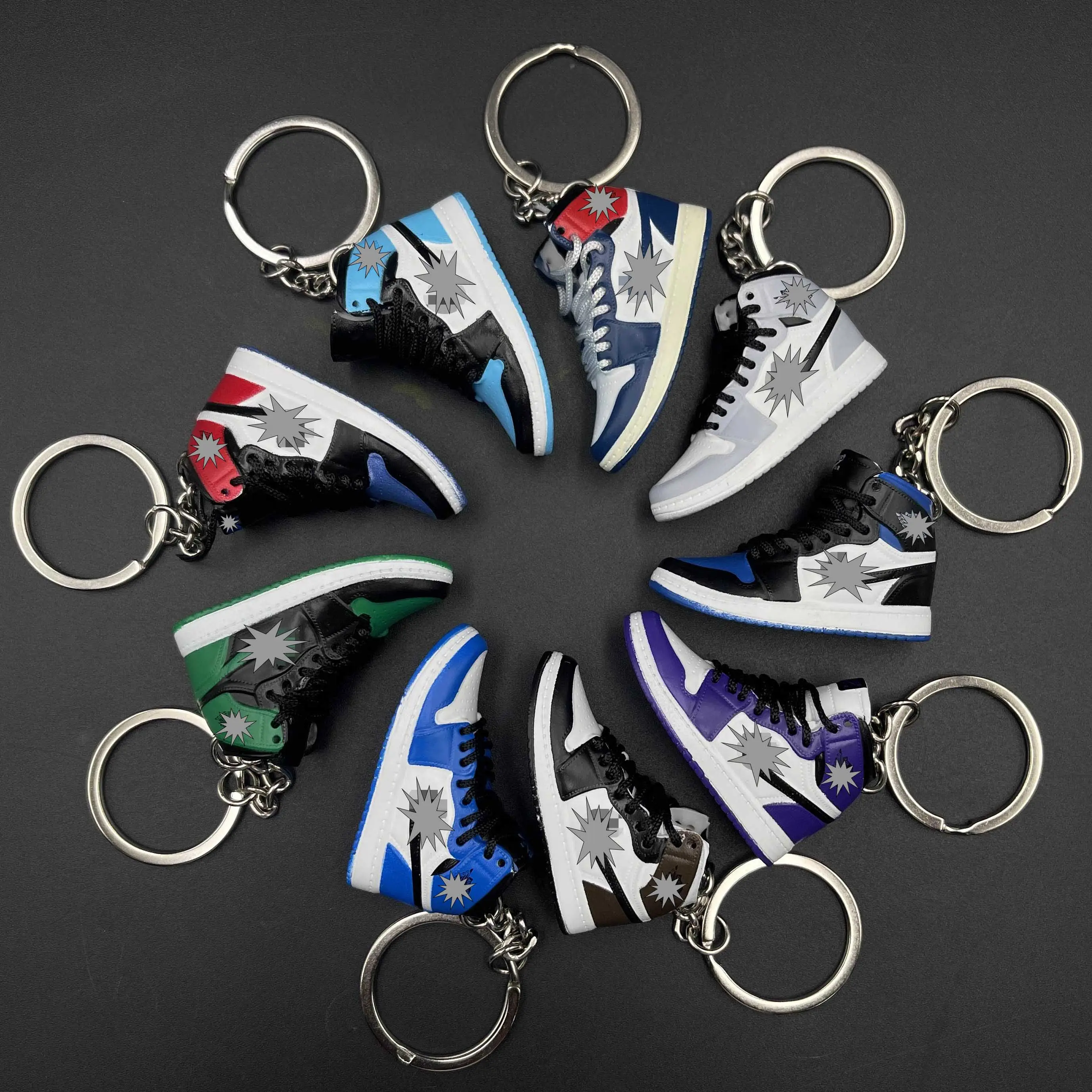 Wholesale Custom Plastic PVC Rubber YZY 350 v2 Air AJ 1 OW Basketball Shoe Sneaker Keychain With Mini box