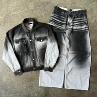 Conjuntos de Ropa Casual de Moda Oversize con Logotipo Personalizado, Conjunto de Dos Piezas para Hombre, Chaqueta Vaquera y Pantalones Vaqueros Lisos