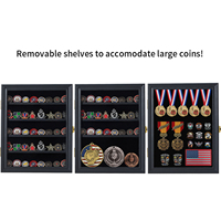Support de vitrine de pièce de monnaie de défi militaire avec porte en acrylique transparent support de porte-monnaie en bois avec étagères amovibles à 2 rainures
