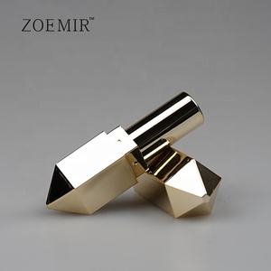 Empty diamond shaped lip stick tube clear metallic gold lip balm containers cosmetic packaging