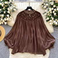 Camisas Casuales de Manga Larga con Cuello Redondo y Mangas Farol con Diamantes para Mujer, Tops Casuales para Mujer, Ropa al por Mayor