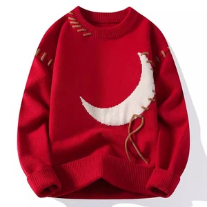 Moda Color Blocking Design Inverno Pullover Com Decoração Padrão Casal Casual Camisola De Malha - Product Image 3