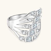 Großhandel Neuer Breiter Ring im Europäischen Stil mit Abgeschrägtem Quadratischem Zirkon, 5-Reihiger Cluster-Ring, Kubischer Zirkonia, Klassischer Unisex-Ring, Geschenk