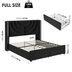 Кровать с полной обивкой, LED-подсветкой, регулируемая, с 2 ящиками для хранения, велюровое изголовье с бортиками, металлические ламели, без пружинного блока - Product Image 3