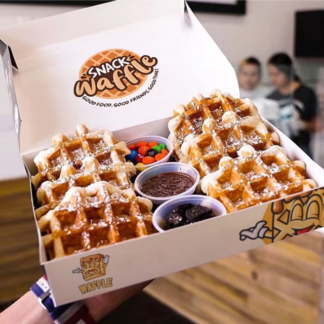 Customized Recyclable Cardboard Creative Folding Churros Paper Snacks Bakery Churros Waffle Box