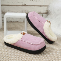 Chaussons d'hiver style coréen en peau de mouton et fourrure, doublure en laine artificielle respirante, antidérapants, avec motif écossais épais