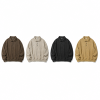 Sweat-shirt polo ample en molleton chiné avec patte de boutonnage à deux boutons, couleur unie, style streetwear, haut à manches longues pour un usage décontracté